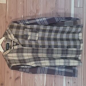 Reason Flannel Hoodie, Size M, Plaid, Tan, Brown, Yellow, Navy, Maroon
